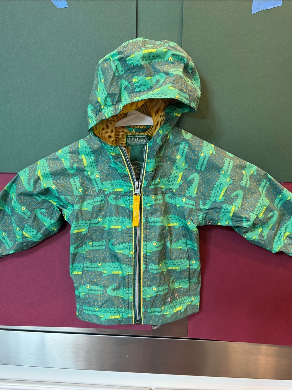 L.L.Bean Green Crocodile Print Hooded Jacket